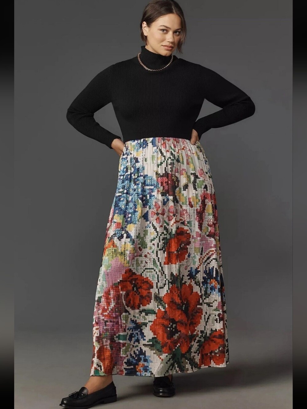 Anthropologie Thea Long Sleeve Twofer Maxi Dress